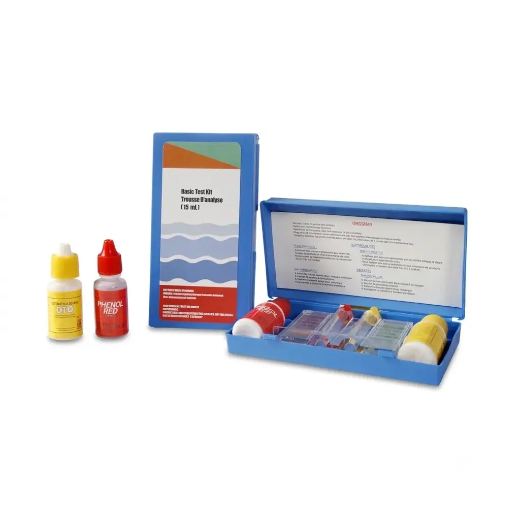 Basic water quality test kit with chlorine and pH testing solutions, 15ml / طقم فحص جودة المياه الأساسي مع محاليل فحص الكلور والحموضة، 15 مل